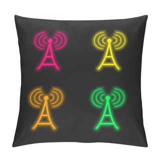 Personality  Antenna Four Color Glowing Neon Vector Icon Pillow Covers