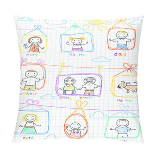 Personality  Portraits Of Happy Family Pillow Covers