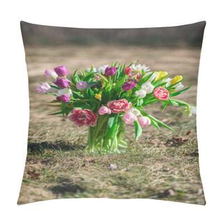 Personality  A Kaleidoscope Of Tulips Basks In Sunlight's Embrace, Their Colors Blending Into A Mesmerizing Mosaic Pillow Covers