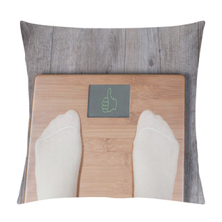 Personality  Good Weight. Thumb Up Gesture On Weight Scale Pillow Covers