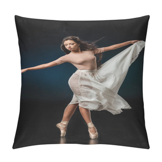 Personality  Elegant Female Ballet Dancer In White Skirt Dancing On Dark Background Pillow Covers