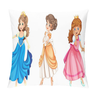 Personality  Vector Illustration Of A Princess In Different Beautiful Dresses Pillow Covers