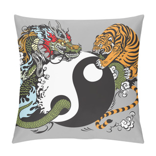 Personality  Yin Yang Symbol With Dragon And Tiger Fighting Pillow Covers