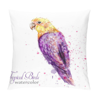 Personality  Tropic Parrot Bird Watercolor Vector. Paint Splash Colorful Backgrounds Pillow Covers