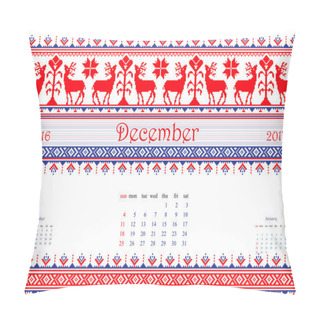 Personality  2016 Calendar With Ethnic Round Ornament Pattern In White Red Blue Colors Pillow Covers