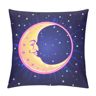 Personality  Vector Drawing Of The Moon With Human Face Over Night Sky Backgr Pillow Covers
