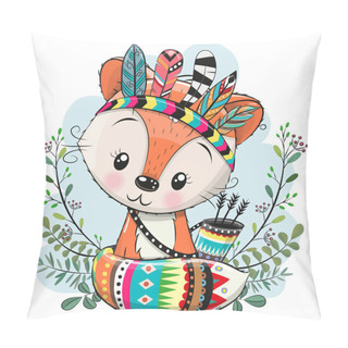 Personality  Cartoon Fox With Feathers On A Blue Background Pillow Covers