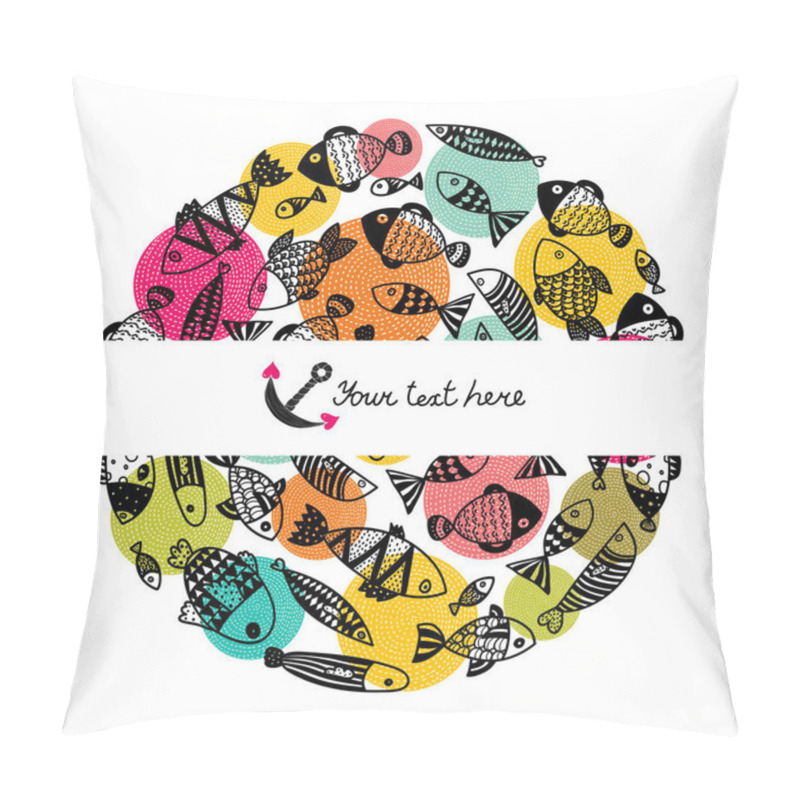 Personality  Around motif with fish. Vector card. pillow covers