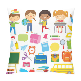 Personality  Clipart Set Of School Kids And School Supplies Pillow Covers