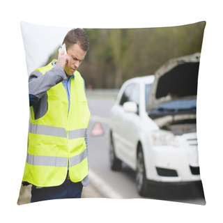 Personality  Man Calling Car Towing Service On A Highway Roadside  Pillow Covers