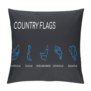 Personality  5 Outline Stroke Blue Belgium Flag, Costa Rica Flag, United Arab Emirates Flag, Chile South Africa Icons From Country Flags Collection On Black Background. Line Editable Linear Thin Icons. Pillow Covers