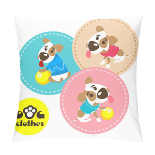 Personality  Clothing For Dogs. Set Of Three Labels With Funny Dogs Jack Russell Terrier In Clothes.  Vector Illustration. Pillow Covers