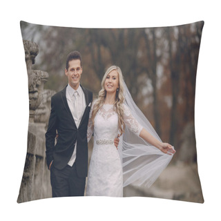 Personality  Bride Walking In Golden Autumn Nature Pillow Covers