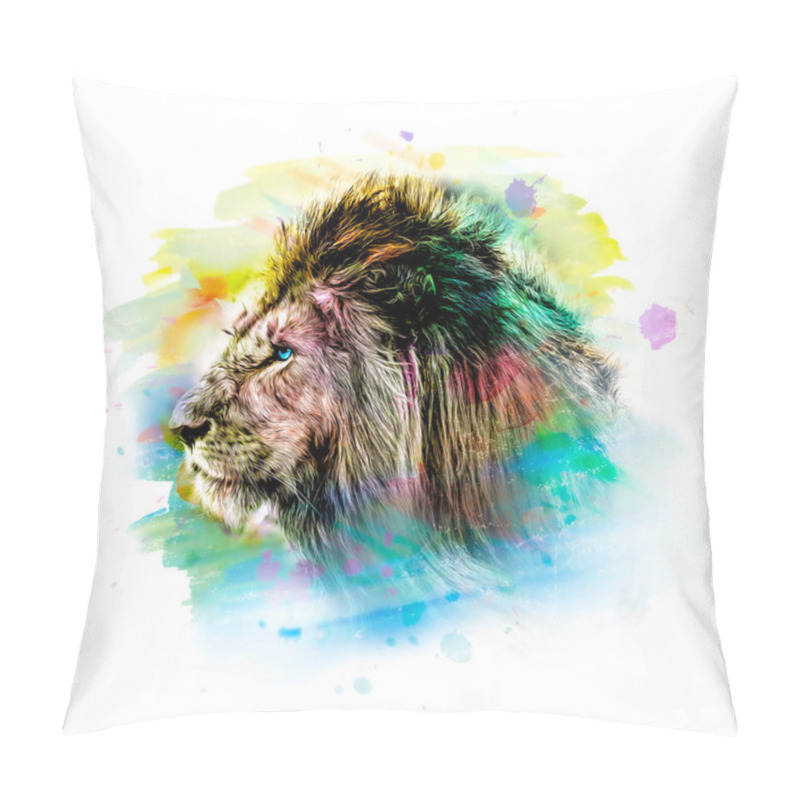 Personality  Lion Head With Colorful Creative Abstract Element On White Background Color Art Pillow Covers