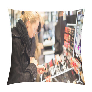 Personality  Beautiful Woman Shopping In Beauty Store. Pillow Covers