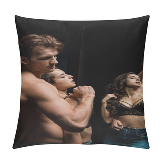 Personality  Young Seductive Couple Hugging And Posing In Front Of Mirror Pillow Covers