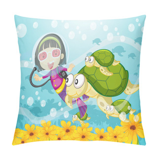 Personality  Tortoise And Girl In Water Pillow Covers