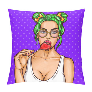 Personality  Pop Art Pin Up Young Sexy Punk Girl Sucks Lollipop Pillow Covers