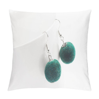 Personality  Green Pearl Earrings Jewelry Is On White Background. Pillow Covers