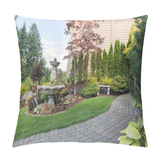 Personality  House Manicured Frontyard With Water Fountain Pillow Covers