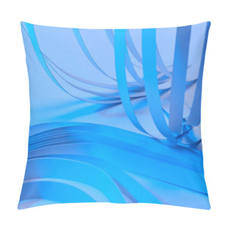 Personality  Close Up View Of Curved Paper Stripes On Neon Blue Background Pillow Covers