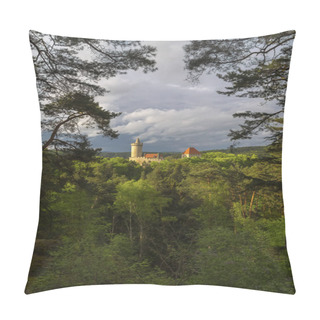 Personality  View Of Kokorin Castle In The Setting Sun Rising Above A Thicket Of Trees Pillow Covers