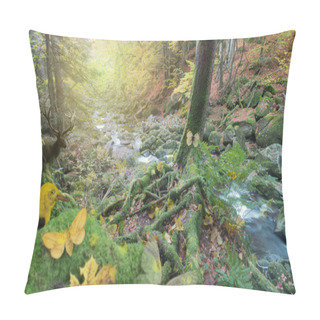 Personality  Autumn Forest Scene By A River Pillow Covers