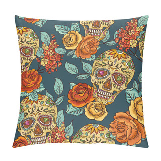 Personality  Skull, Diamond And Flowers Seamless Background Pillow Covers
