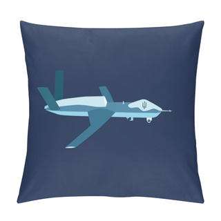 Personality  Illustration Of Military Unmanned Aerial Vehicle With Ukrainian Trident Isolated On Dark Blue Pillow Covers