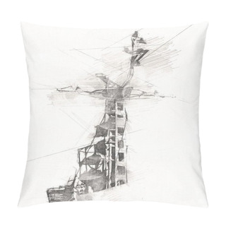 Personality  Military Radar Air Surveillance On Navy Ship, Art Illustration Drawing Vintage Pillow Covers