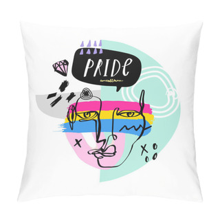 Personality  Gay Pride LGBT Rainbow Concept. Speech Bubble. Doodle Style Vector Colorful Illustration. Pillow Covers