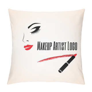 Personality  Abstract Woman Face With Closed Eye. Trace Of Lipstick. Makeup Artist Logo. Pillow Covers