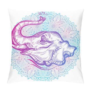 Personality  Hand Drawn Beautiful Elephant Head With Indian Mandala, Round Ornament Pattern. Hagh Detailed Vector Illustration. Africa, India, Boho Design, Travel, Tattoo Art. Print, Posters, T-shirts, Textiles. Pillow Covers
