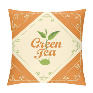 Personality  Label For Green Tea With Sprig Of Tea And Teapot Pillow Covers