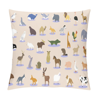 Personality  Big Collection Of Wild Jungle, Savannah And Forest Animals, Birds, Marine Mammals, Fish. Set Of Cute Cartoon Isolated Characters And Icons. Pillow Covers
