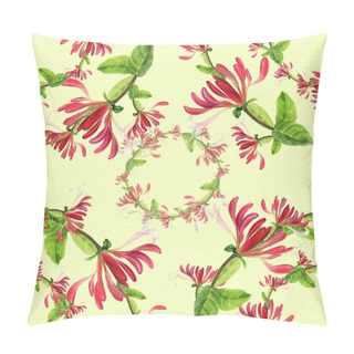 Personality  Honeysuckle - Medicinal, Perfumery And Cosmetic Plants. Watercolor. Seamless Pattern. Wallpaper. Flowers And Leaves.  Pillow Covers