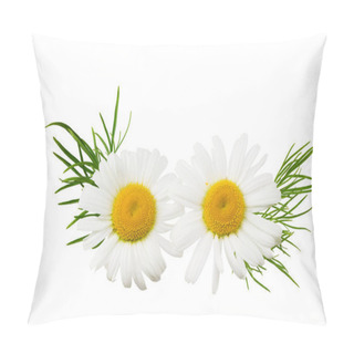 Personality  Chamomile With Green Leaves Isolated On A White Background. Daisy Flower. Pillow Covers