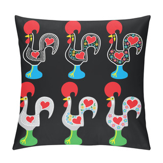 Personality  Portuguese Rooster Of Barcelos - Galo De Barcelos Icons On Black Pillow Covers