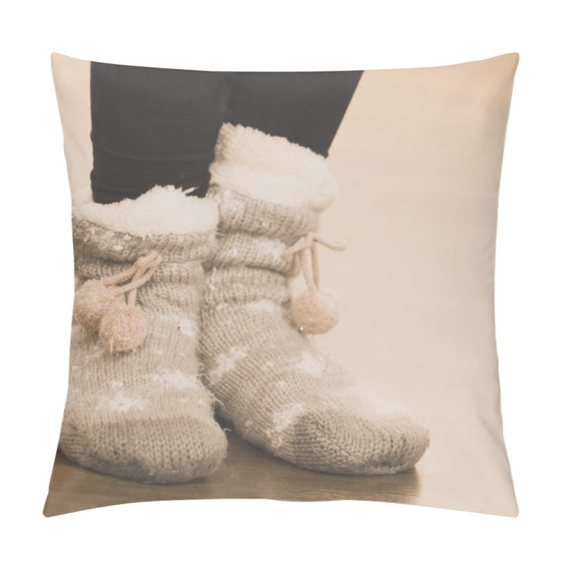 Personality  Girl wearing winter warm socks. pillow covers