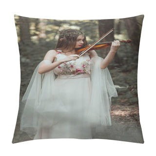 Personality  Beautiful Mystic Elf Playing Violin In Forest Pillow Covers