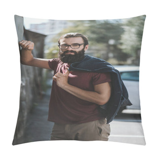 Personality  Man Leaning On Old Hangar Pillow Covers