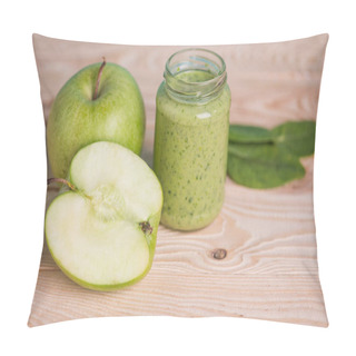 Personality  Apple With Green Leaves And Smoothie In Jar Pillow Covers