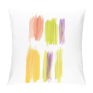 Personality  Abstract Watercolor Coral, Golden, Purple And Green Brushstrokes Isolated On White Pillow Covers