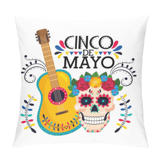 Personality  Skull With Flowers Decoration And Mexican Guitar Pillow Covers