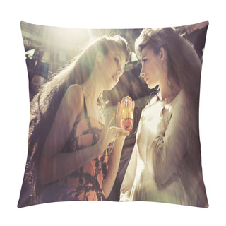 Personality  Two Women Holding Magic Flask Pillow Covers