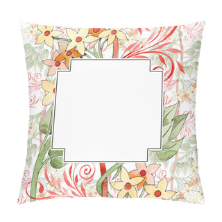 Personality  Colorful Floral Ornament With Swirls. Watercolor Background Illustration Set. Frame Border Ornament With Copy Space. Pillow Covers