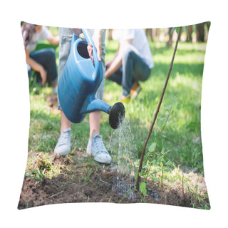 Personality  Cropped View Of Volunteer Watering New Tree Pillow Covers