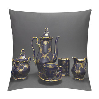 Personality  Beautiful Cobalt Blue Colored Vintage Porcelain Tea Set With Gol Pillow Covers