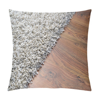 Personality  White Shaggy Carpet On Brown Wooden Floor Pillow Covers