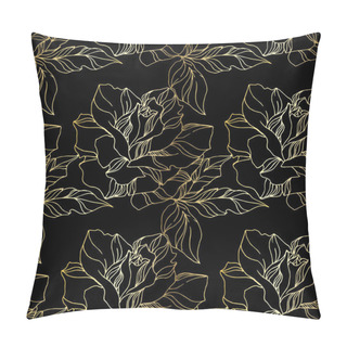 Personality  Vector Rose Floral Botanical Flowers. Black And Gold Engraved Ink Art. Seamless Background Pattern. Pillow Covers